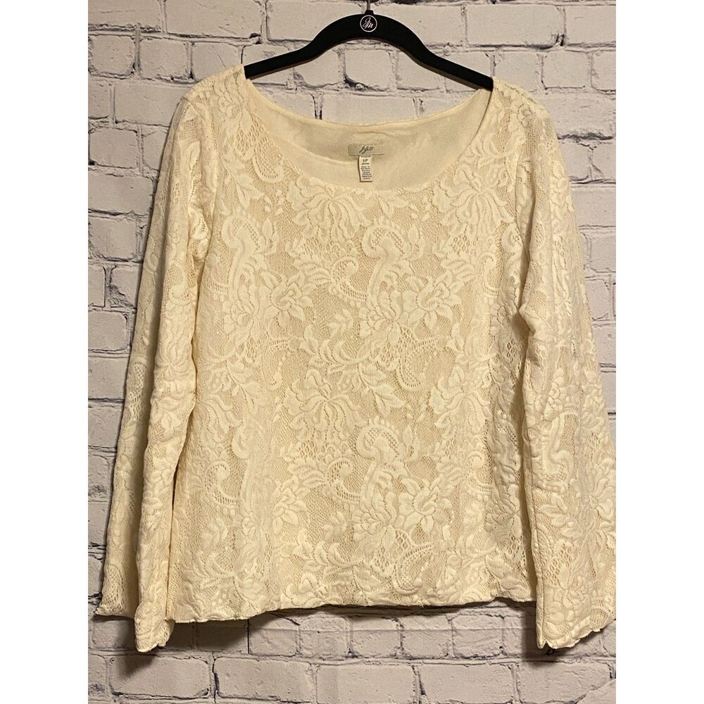 J. Jill Stretch Lace Overlay Top Cream Colored Size LP